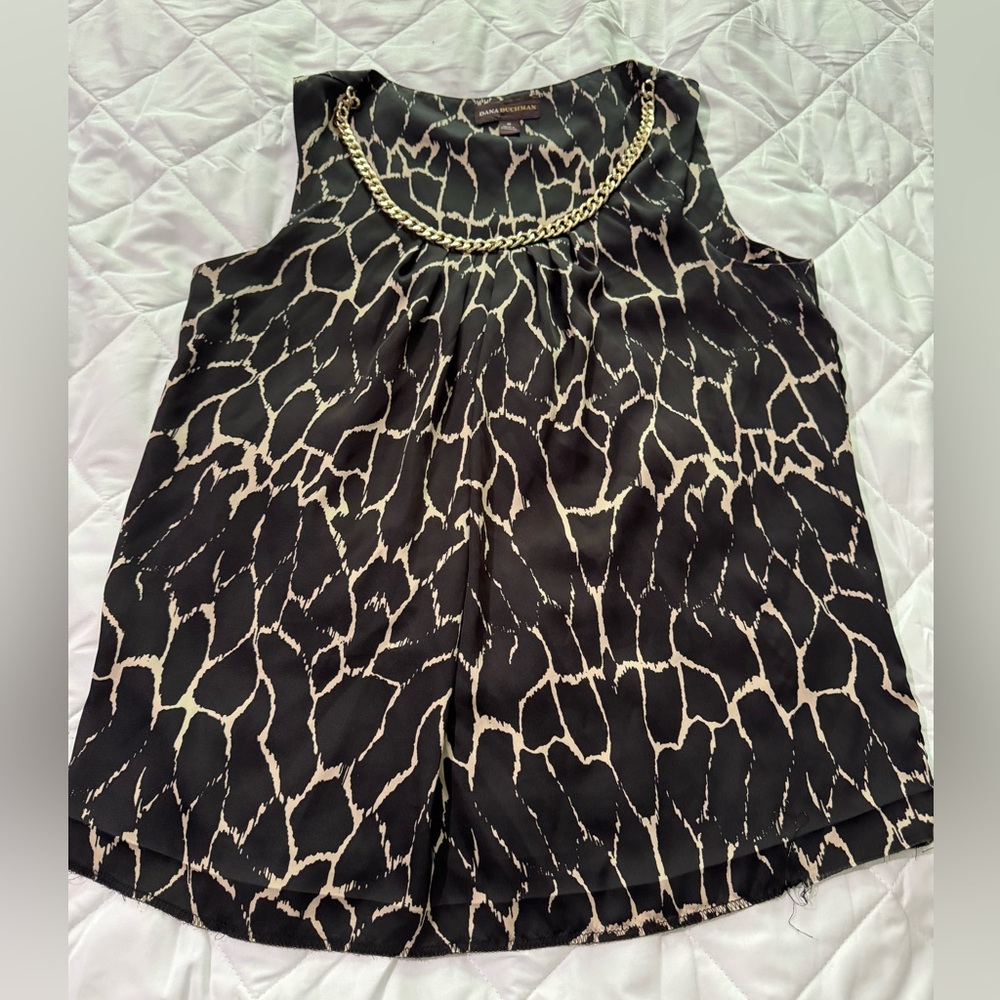 Dana Buchman Black and Cream and Gold Sleeveless Blouse Women’s Top Size Medium